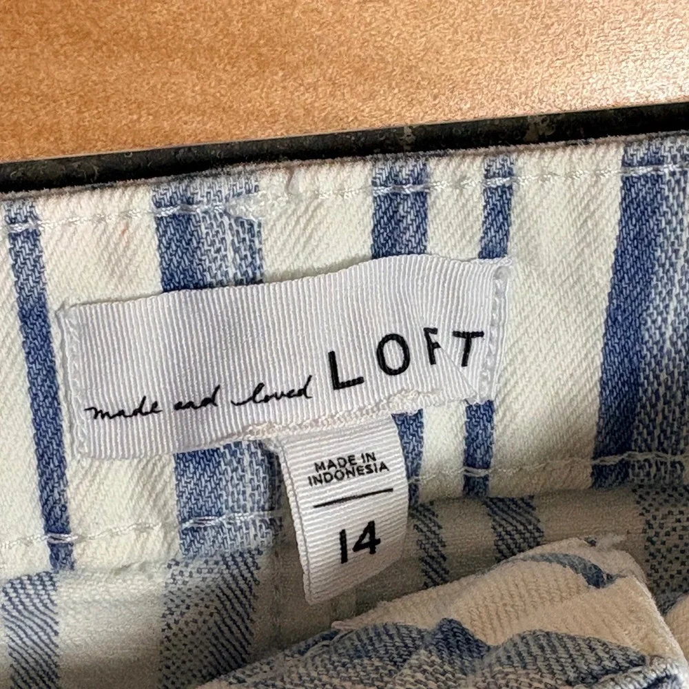 LOFT Womens Blue White‎ Striped Denim Mini Skirt Size 14 Summer Casual Preppy